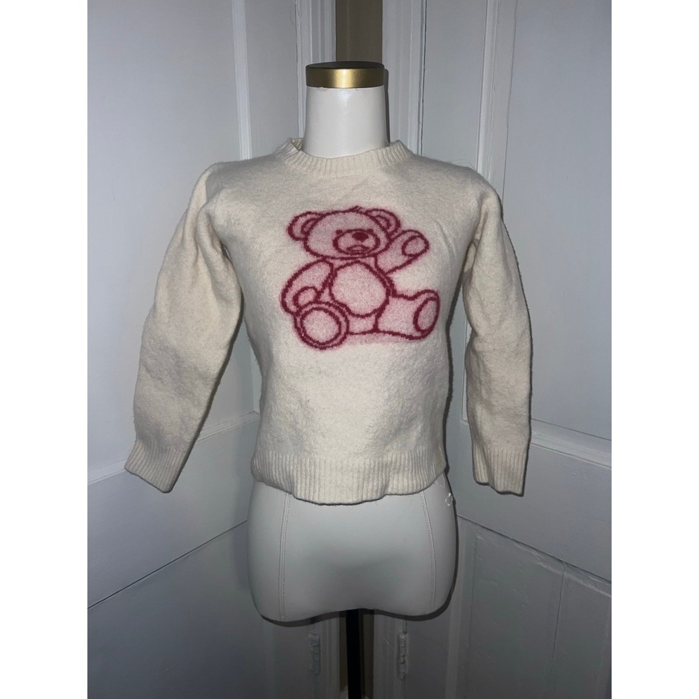 Teddy Bear Knit Sweater Cream Color Adorable Fuzzy Cute Cozy Knitwear
